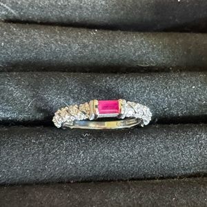 Judith Ripka Baguette Ruby and Diamonique Ring